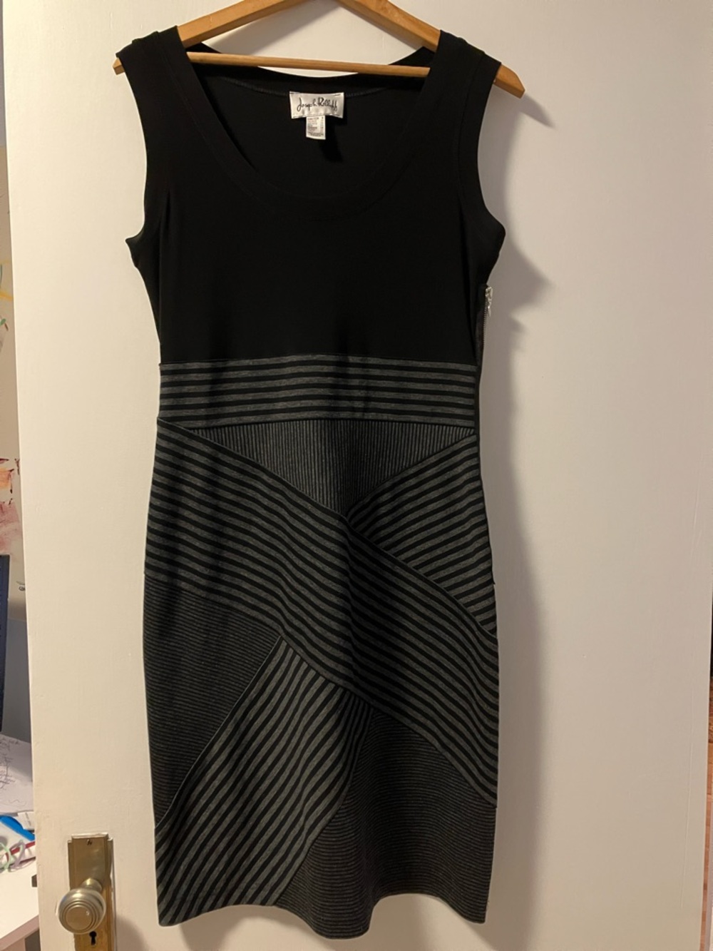 Joseph Ribkoff Black & Gray Striped Sleeveless Midi Dress